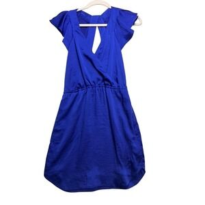 BCBGeneration Mini Dress Womens XS Blue Flutter Sleeve Surplice V-Neck Cocktail